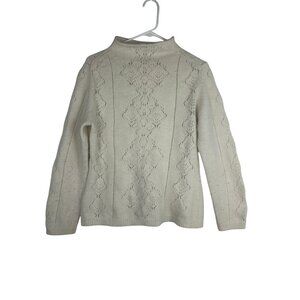 Tesori Womens Ivory Sweater L Diamond Pattern Desing Angora Rabbit & Wool Blend